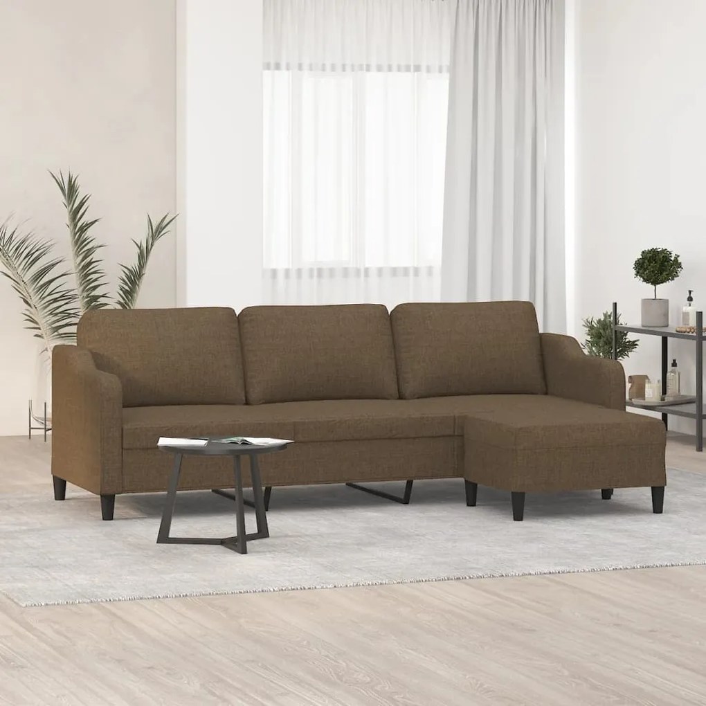 3153522 vidaXL Canapea cu 3 locuri și taburet, maro, 210 cm, textil
