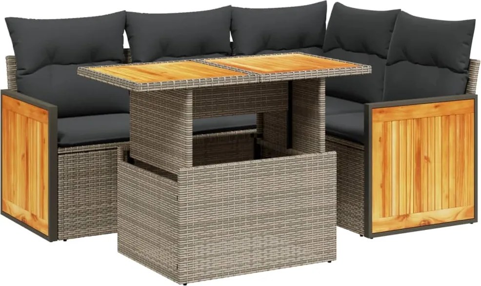 vidaXL Set canapea de grădină cu perne, 5 piese, gri, poliratan