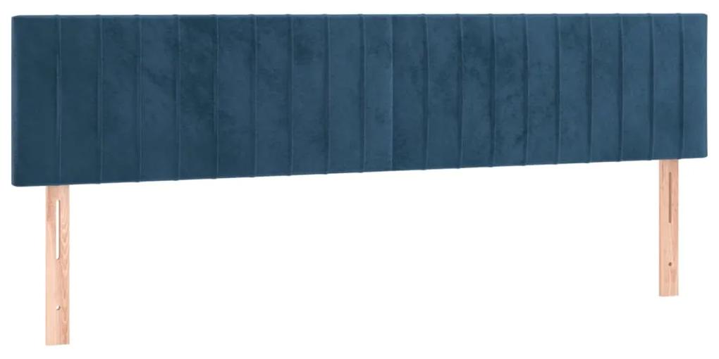 Pat box spring cu saltea, albastru inchis, 180x200 cm, catifea Albastru inchis, 180 x 200 cm, Benzi verticale