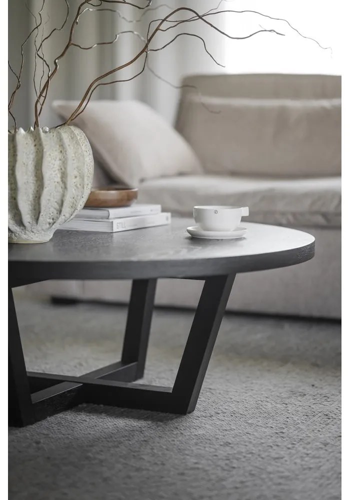 Măsuță de cafea neagră rotundă cu aspect de lemn de stejar ø 110 cm Boxford – Rowico