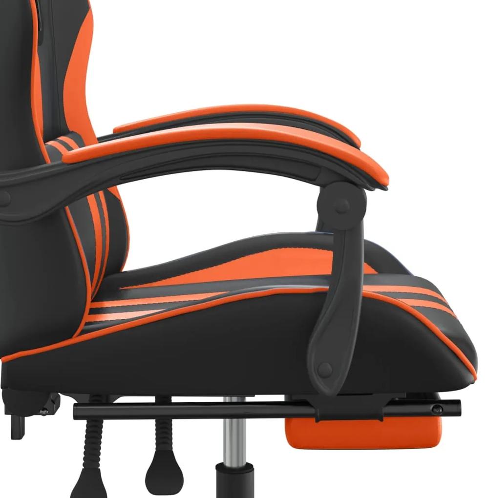 Scaun de gaming cu suport picioare, negru oranj, piele eco