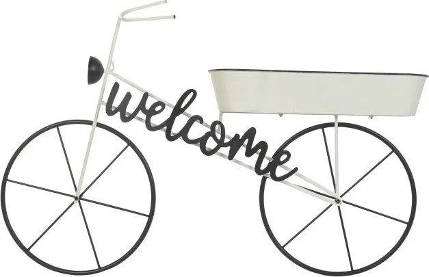 Stand decorativ alb din metal, cu jardinieră stil "Vintage Bicycle"