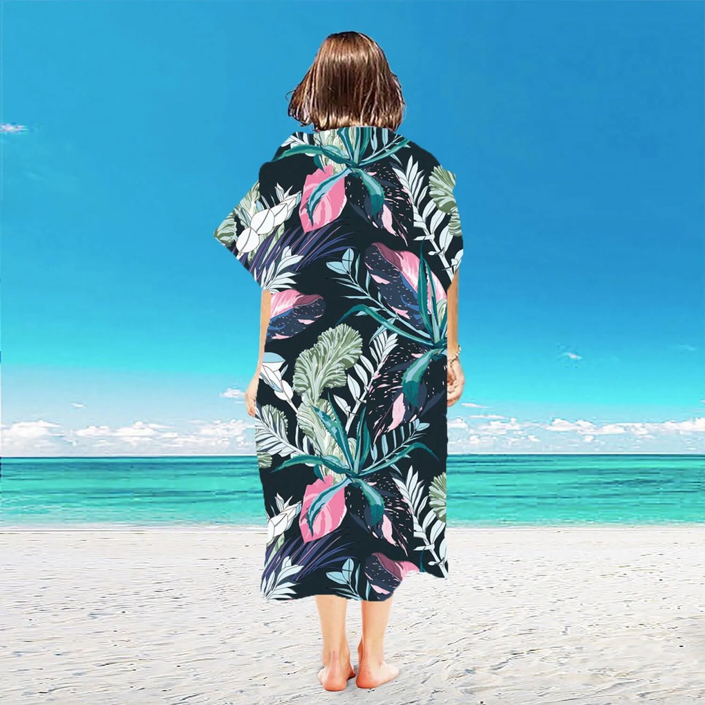 Poncho prosop de plaja NIGHT BLOSSOM negru 80x145 cm