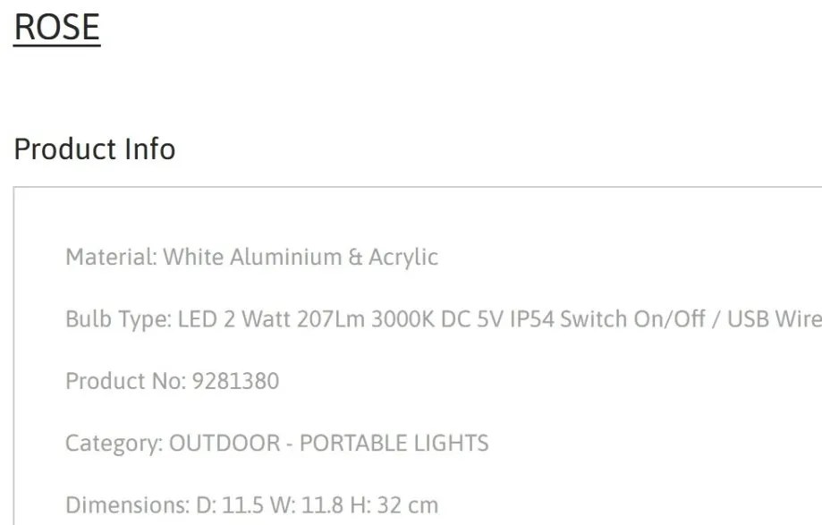 Lampa LED portabila iluminat exterior decorativ ROSE alba