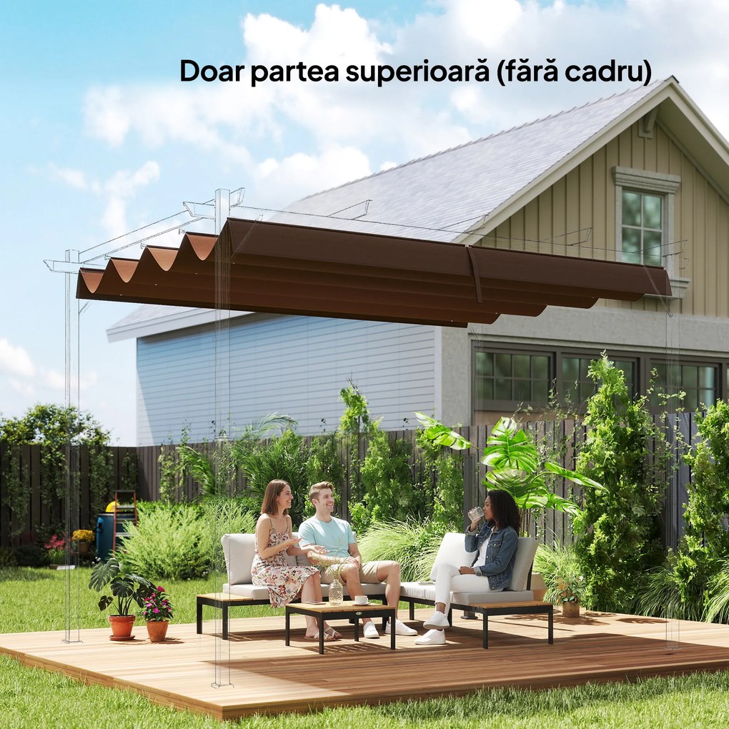 Outsunny Acoperiș Pergolă, Copertină Retractabilă pentru Soare, Protecție UV30+, 3 x 2.15m, Gri Închis | Aosom Romania