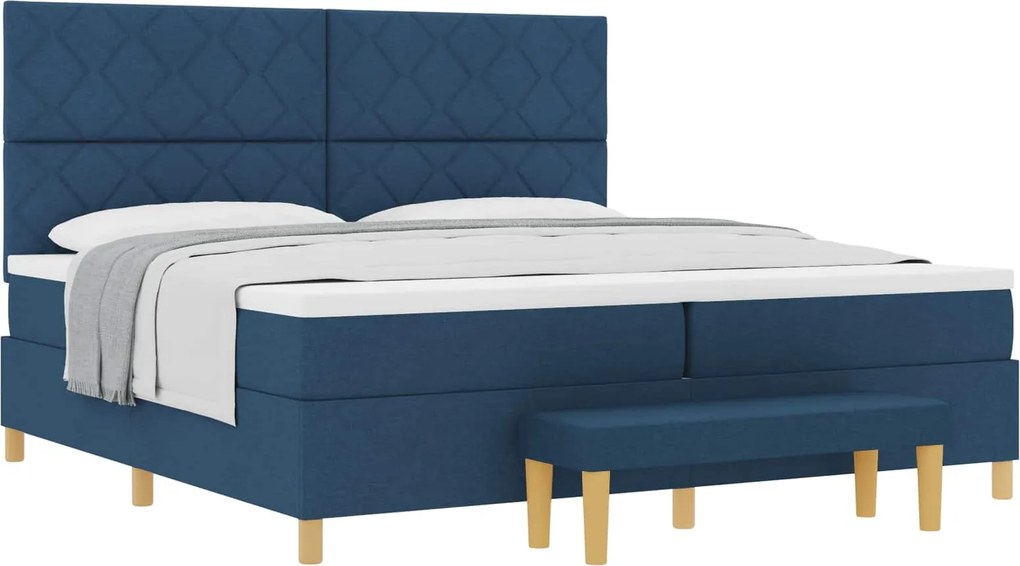 vidaXL Pat cu arcuri cu saltea albastru 200 x 200 cm țesătură