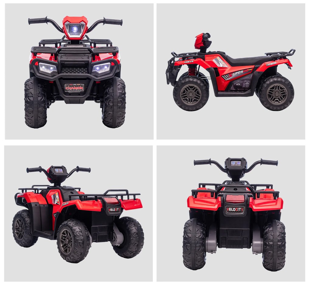ATV electric pentru copii HOMCOM, max. 4 km/h, de la 3 ani, faruri LED, port de muzică, negru+roșu 88 x 45 x 50 cm | Aosom Romania