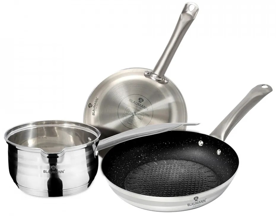 Set cratita si tigai non stick otel inoxidabil cu interior din marmura XYLAN Gourmet Line Blaumann BL 3177