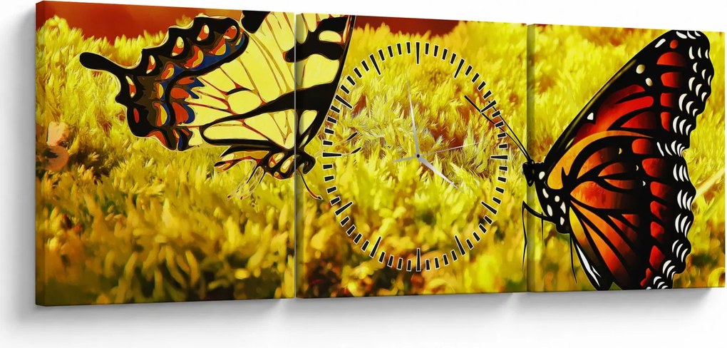 Tablou cu fluturi (cu ceas) (90x30 cm)