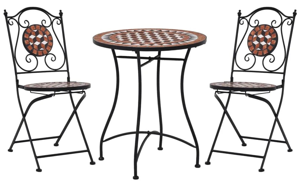 279689 vidaXL Set de bistro mozaic, 3 piese, cărămiziu, placă ceramică