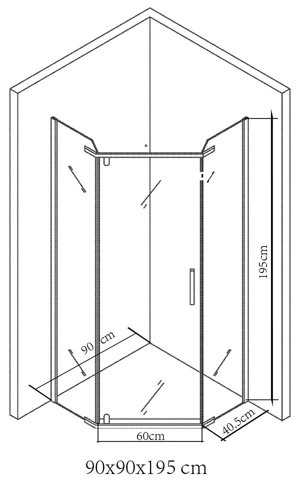 Celtic 90x90 cm cabină de duș pentagonală cu tavă de duș negru