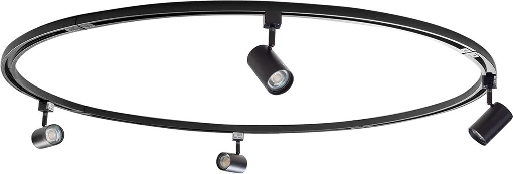 Sistem modern de iluminat pe șine cu 4 spoturi negre rotunde monofazate - Iconic Jeana