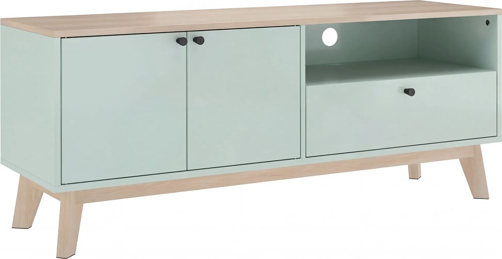 HOMCOM Comodă TV 120 cm, corp TV pentru televizoare până la 91,4 cm cu 2 uși, sertar, compartiment deschis, verde deschis | Aosom Romania