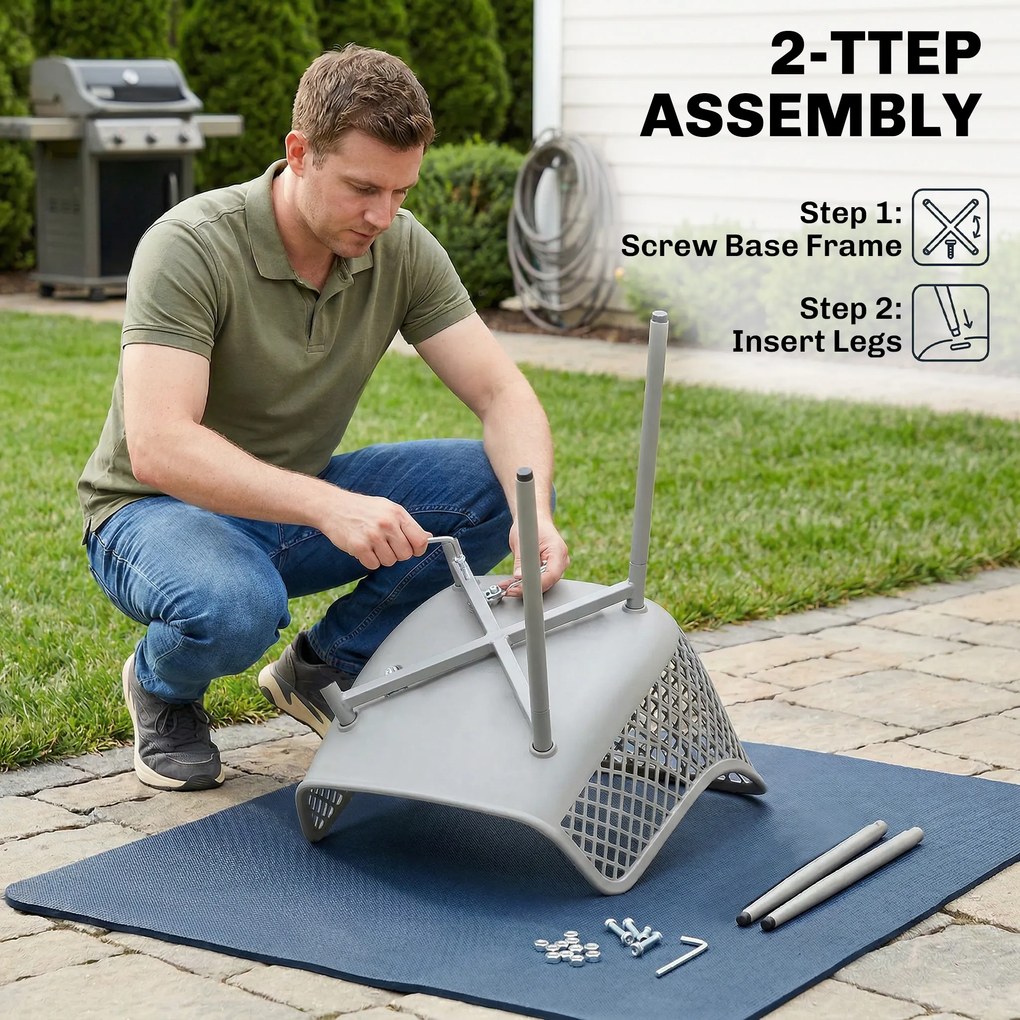 Outsunny Set de 4 Scaune de Grădină Exterioare din PP cu Spătar Diamant Șezut Anti-UV Cotiere și Picioare Metalice Gri | Aosom Romania