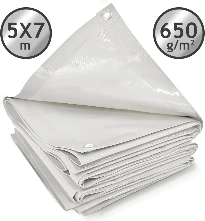 JAGO Prelata 650 g/m², ochiuri de aluminiu, alb, 5 x 7 m