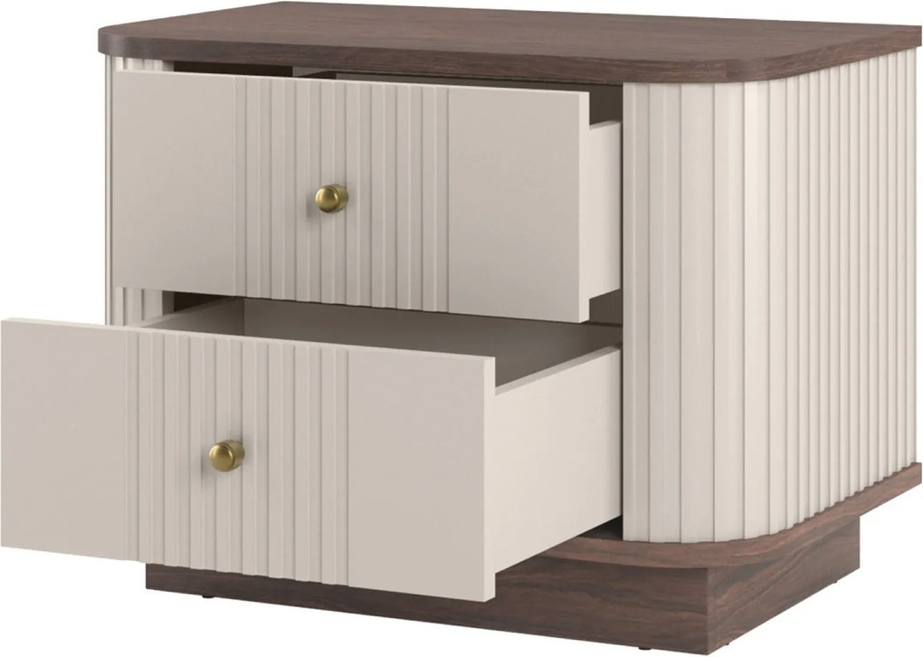 Set de noptiere Vesper 56 cm cu mânere aurii - culoare cașmir / nuc