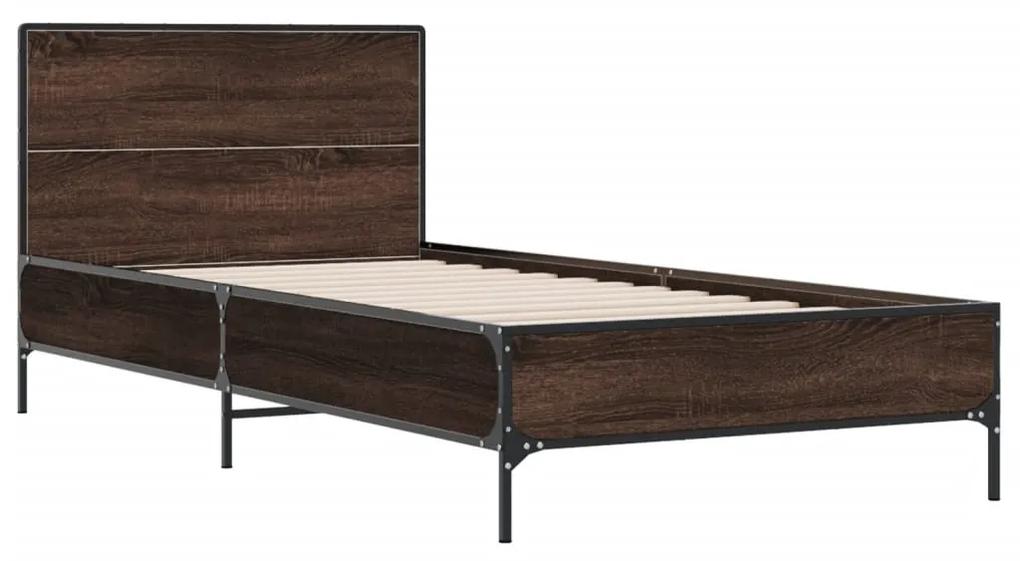 845566 vidaXL Cadru de pat, stejar maro, 90x190 cm, lemn prelucrat și metal