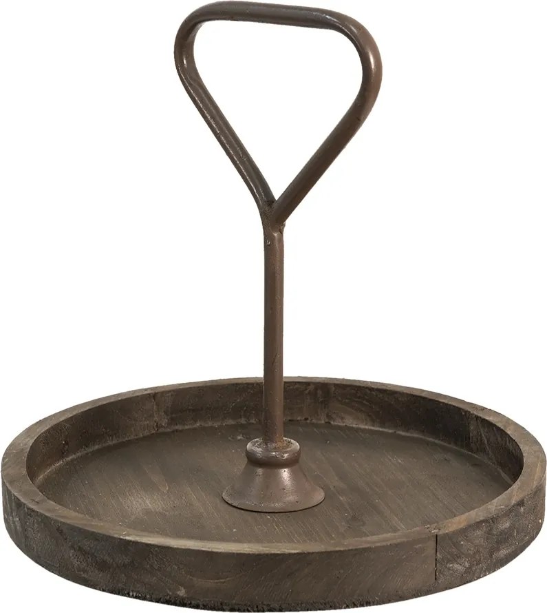 Tava servire, din lemn, cu maner din metal, H33 cm