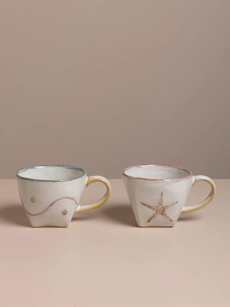 Set 2 cești de cafea din gresie ceramică, H7 cm, "Marine"