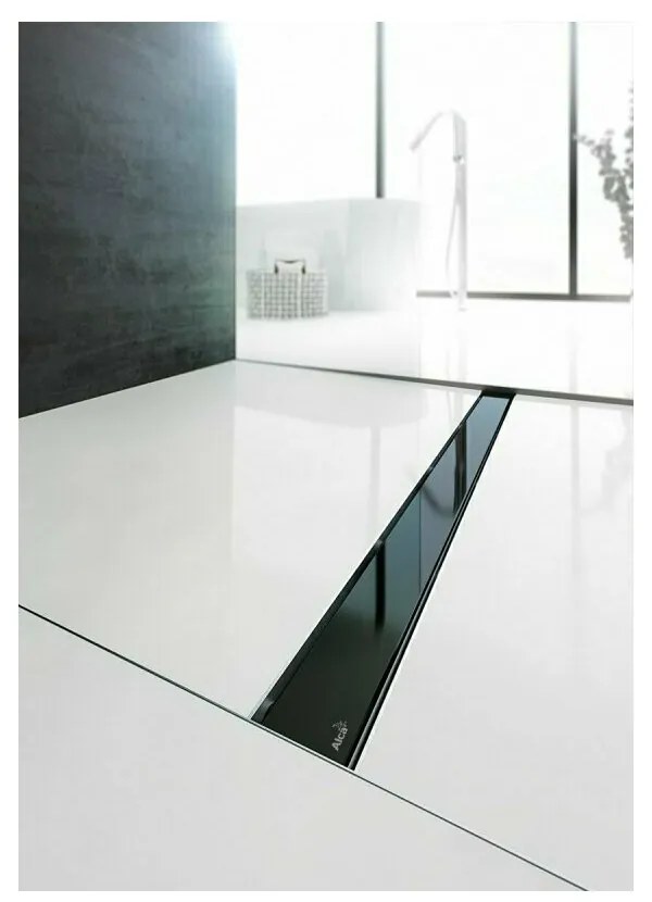 Set rigola pentru dus plus capac sticla neagra Alca Glass si APZ106 85 cm