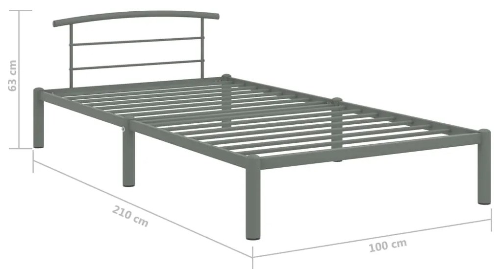 Cadru de pat, gri, 90 x 200 cm, metal Gri, 90 x 200 cm