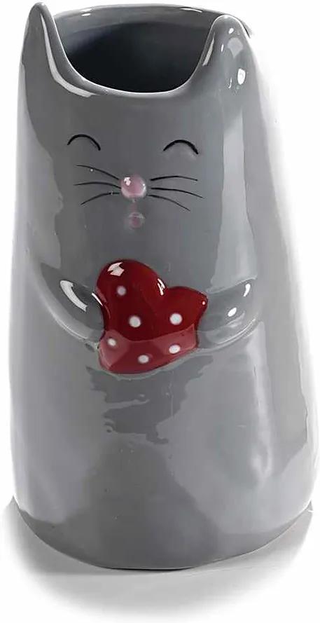 Vaza ceramica gri model Pisica 10 cm x 16 cm