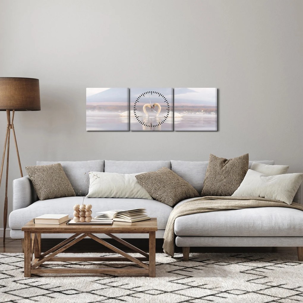 Tablou - Lebede îndrăgostite (cu ceas) (90x30 cm)