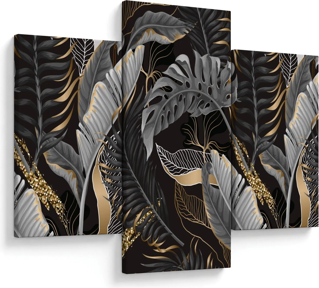 Tablou - Frunze tropicale, Galben - auriu (90x60 cm)
