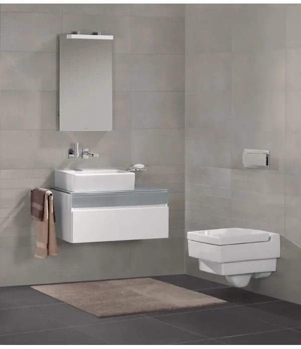 Dulap baza suspendat cu blat sticla, Memento Villeroy&amp;Boch, lavoar stanga, 80.6x46x37cm, alb/gri, C779L0MT