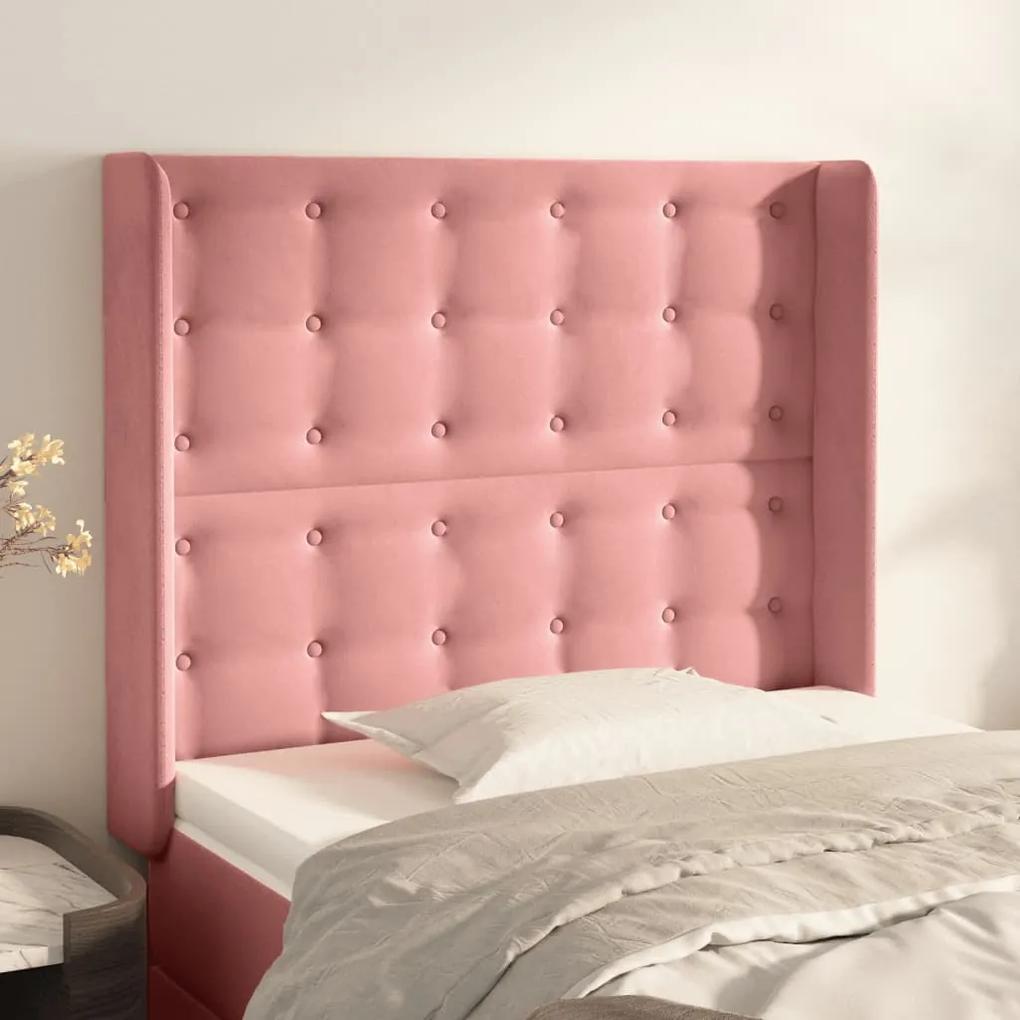 3120049 vidaXL Tăblie de pat cu aripioare, roz, 83x16x118/128 cm, catifea