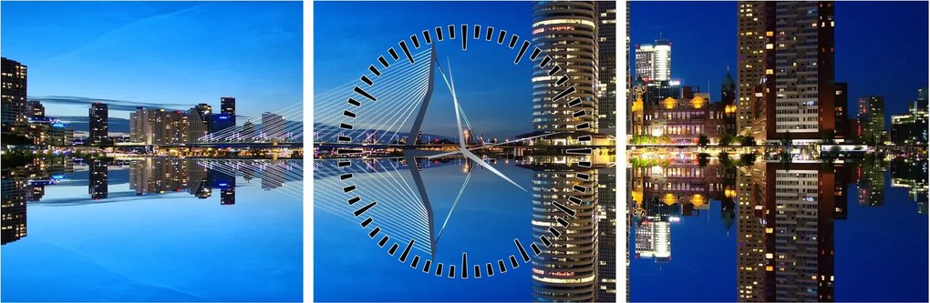 Tablou - Rotterdam nocturn (cu ceas) (90x30 cm)