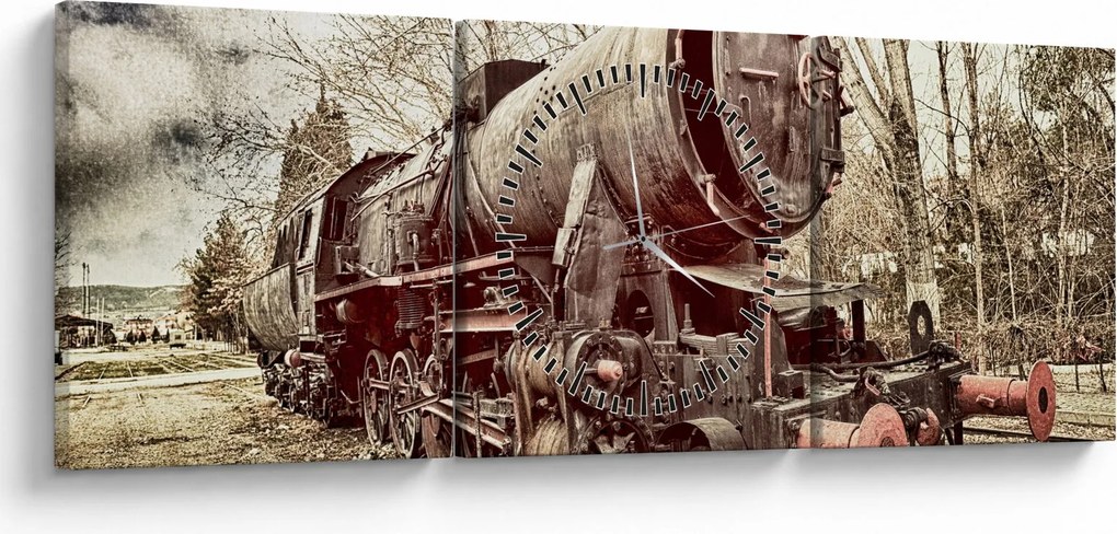 Tablou cu locomotivă istorică (cu ceas) (90x30 cm)