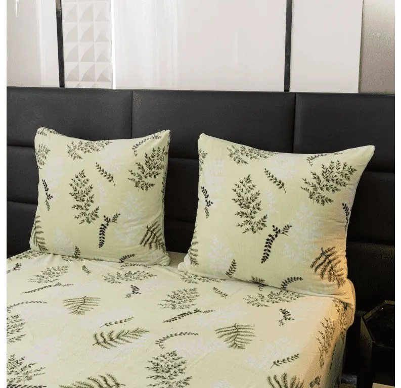 Lenjerie de pat din microplus LEAFY verde deschis Dimensiunile lenjeriei: 2 buc 70 x 90 cm | 200 x 220 cm