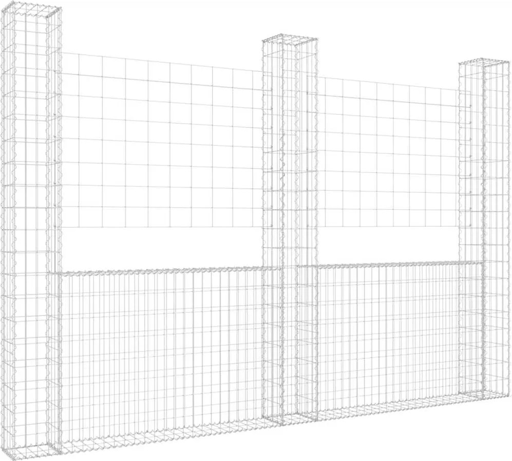 vidaXL Coș gabion în formă de U cu 3 stâlpi, 260x20x200 cm, fier