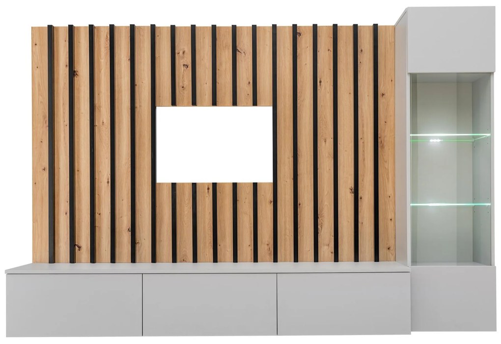 Mobilier living Vertic (stejar artisan + perla gray) (cu iluminat LED). 1097586