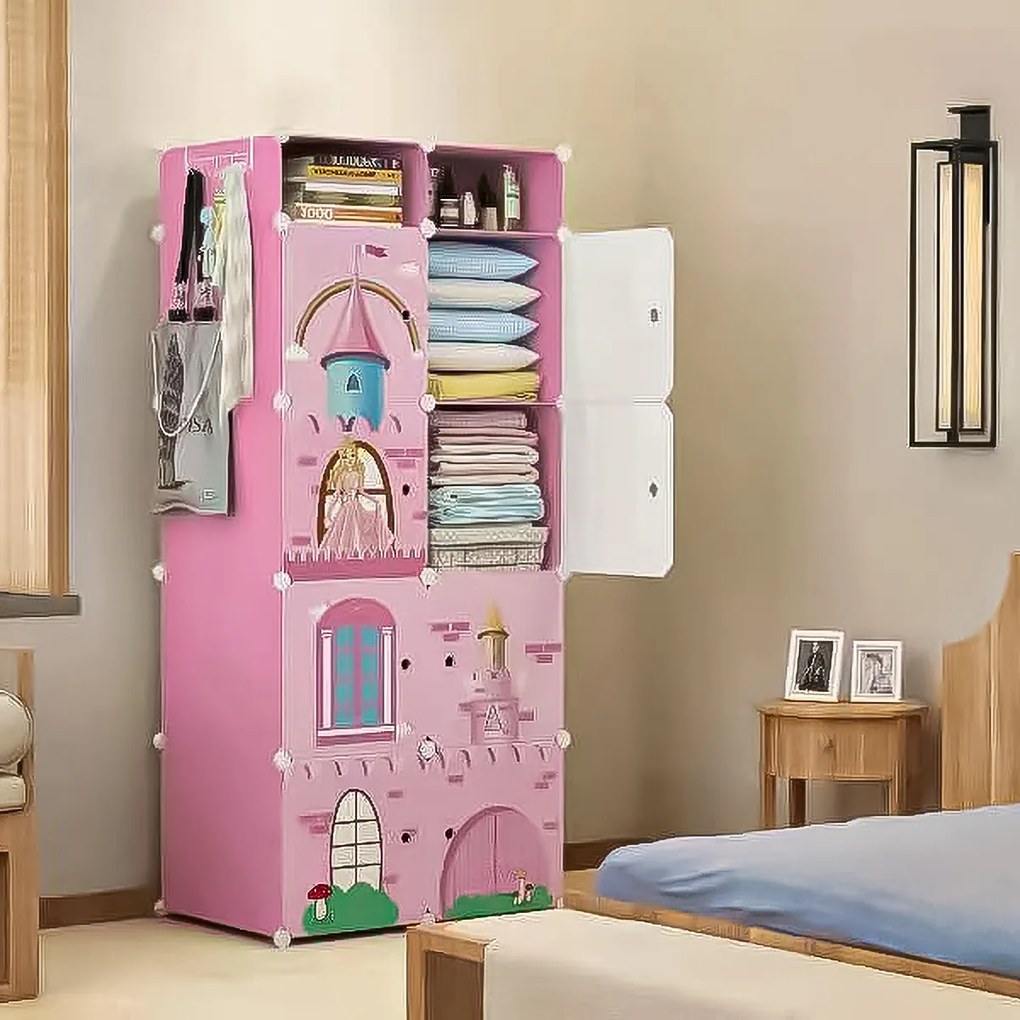 Dulap Modular Copii, 10 Compartimente, D4115, Roz