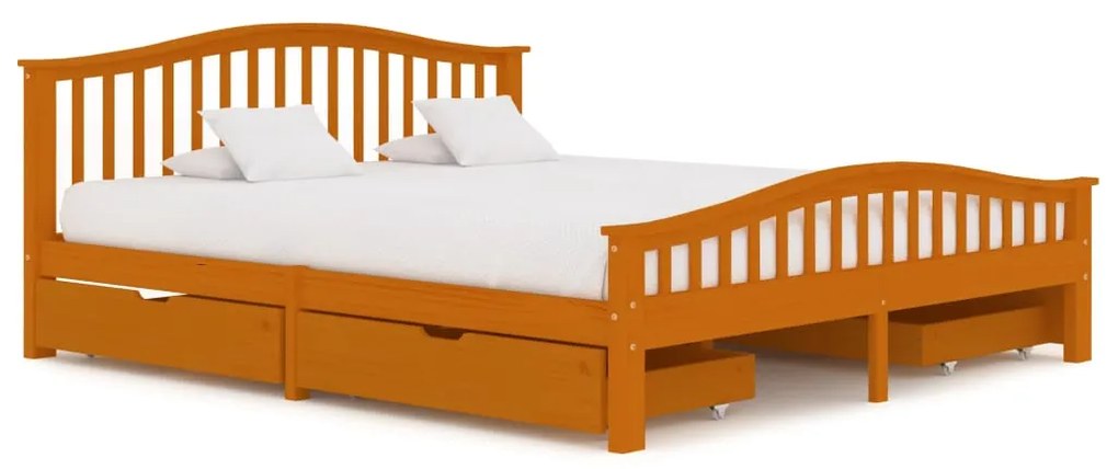 3060554 vidaXL Cadru de pat cu 4 sertare, maro miere 180x200 cm lemn masiv pin