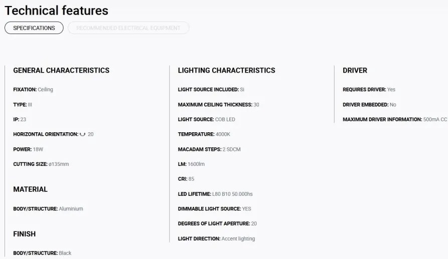 Spot LED incastrabil MINI-OPTIC Black downlight LED 12/18W 4000K 20° 1750/2350 lm