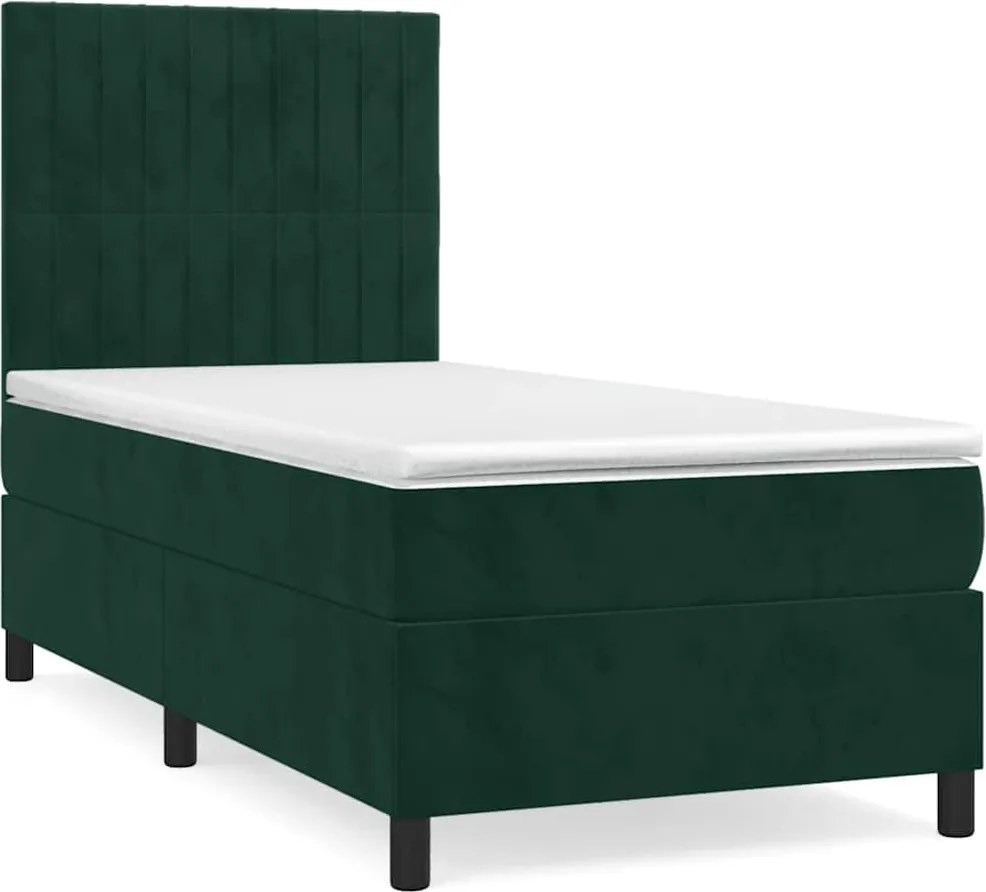 vidaXL Pat box spring cu saltea, verde închis, 90x190 cm, catifea
