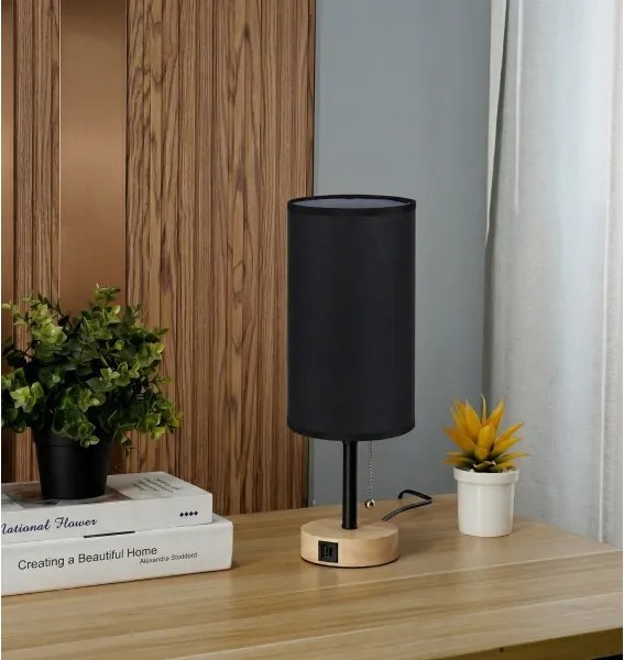 BRILAGI - Lampă de birou TABLON cu port USB 1xE27/25W/230V stejar/negru