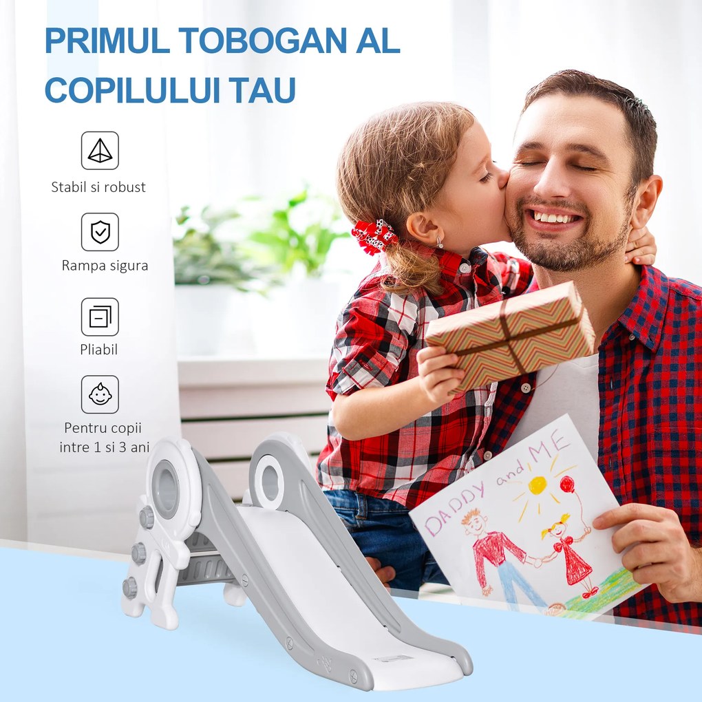 HomCom tobogan plastic copii 1-3 ani, 133x52x58cm, gri+alb | AOSOM RO