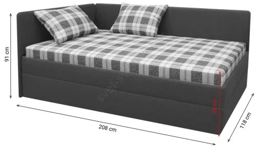 Pat tapițat ARLY 110x200 cm, cu tăblie reversibilă stânga/dreapta, antracit/alb