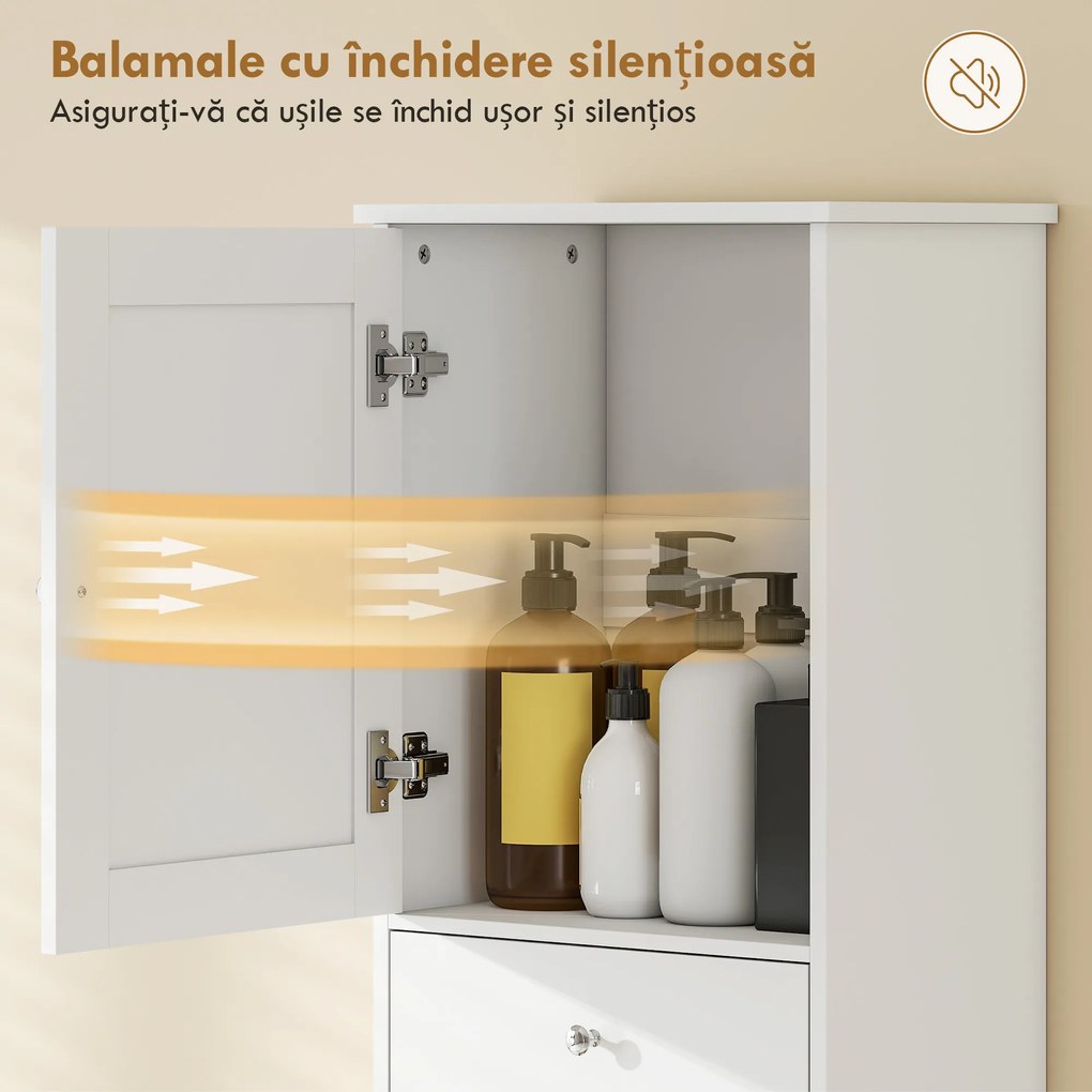 HOMCOM Dulap Baie Înalt și Îngust cu Coș pentru Rufe Înclinabil, Culoare Alb. | Aosom Romania