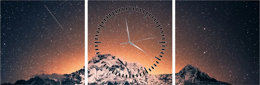 Tablou cu cerul nocturn cu munți (cu ceas) (90x30 cm)