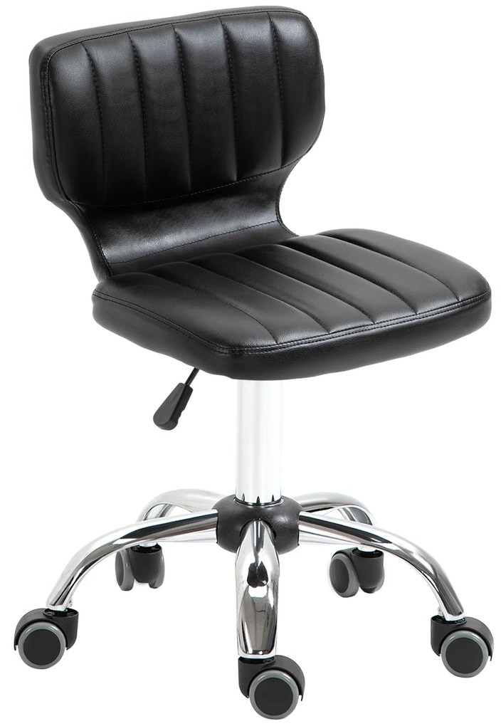 HOMCOM Taburet cu roți - taburet de lucru rotativ la 360° - taburet ergonomic - înălțime șezut reglabilă 47-62 cm - căptușeală de piele ecologică matlasată negru metal cromat | Aosom Romania