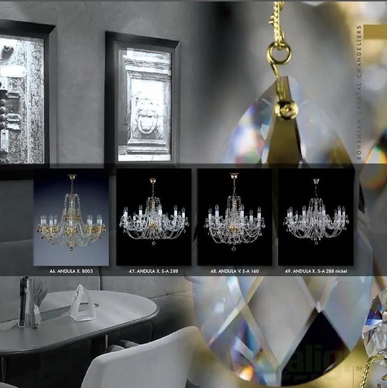 Candelabru cristal Bohemia 5 brate, diam.49cm ANDULA V. S-A 160 CE