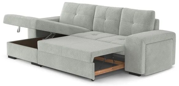 Canapea extensibilă PALERMO, gri deschis, cu spațiu de depozitare și taburet, stânga