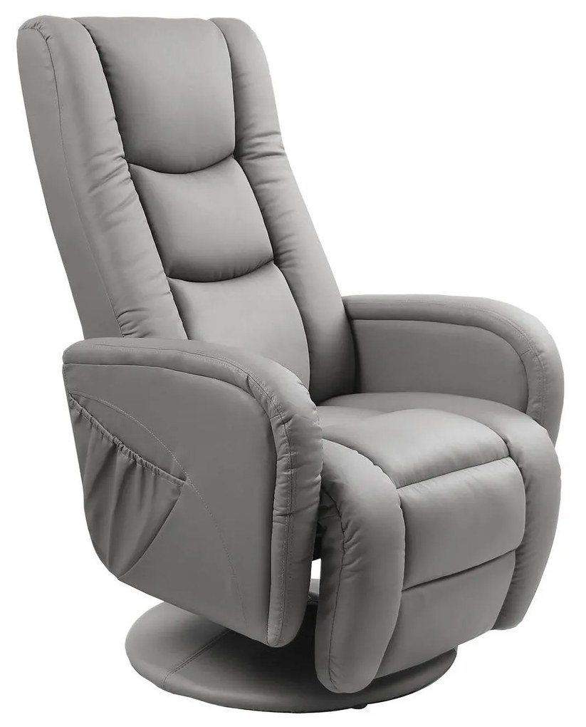 Fotoliu cu recliner si masaj Pulsar, piele ecologica gri, 68x135x106 c