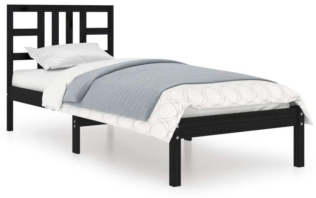 3105369 vidaXL Cadru de pat mic single, negru, 75x190 cm, lemn masiv
