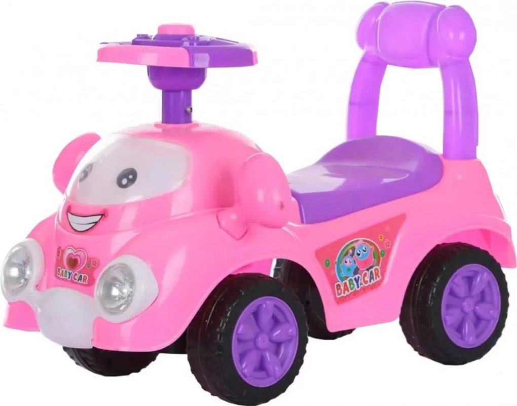 Masinuta cu functie de trotineta fara pedale NOVOKIDS™ Super Happy Car, Cu melodii si sunete, Max 25 kg, Pentru interior si exterior, Model Haios, Roz